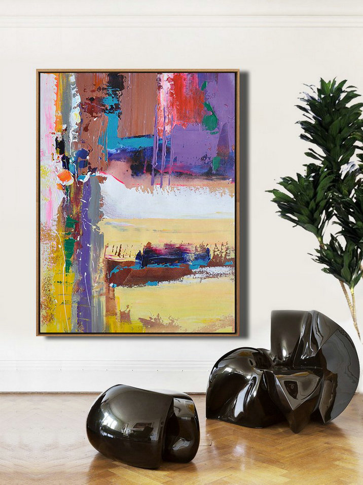 Abstract Painting Extra Large Canvas Art,Vertical Palette Knife Contemporary Art,Huge Abstract Canvas Art,Purle,Yellow,White,Brown,Red,Blue.etc - Click Image to Close